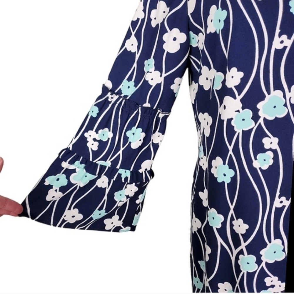 Talbots Blossom Blue Floral Pattern Shift Dress With Bell Sleeves. Size 12P. - Picture 6 of 9